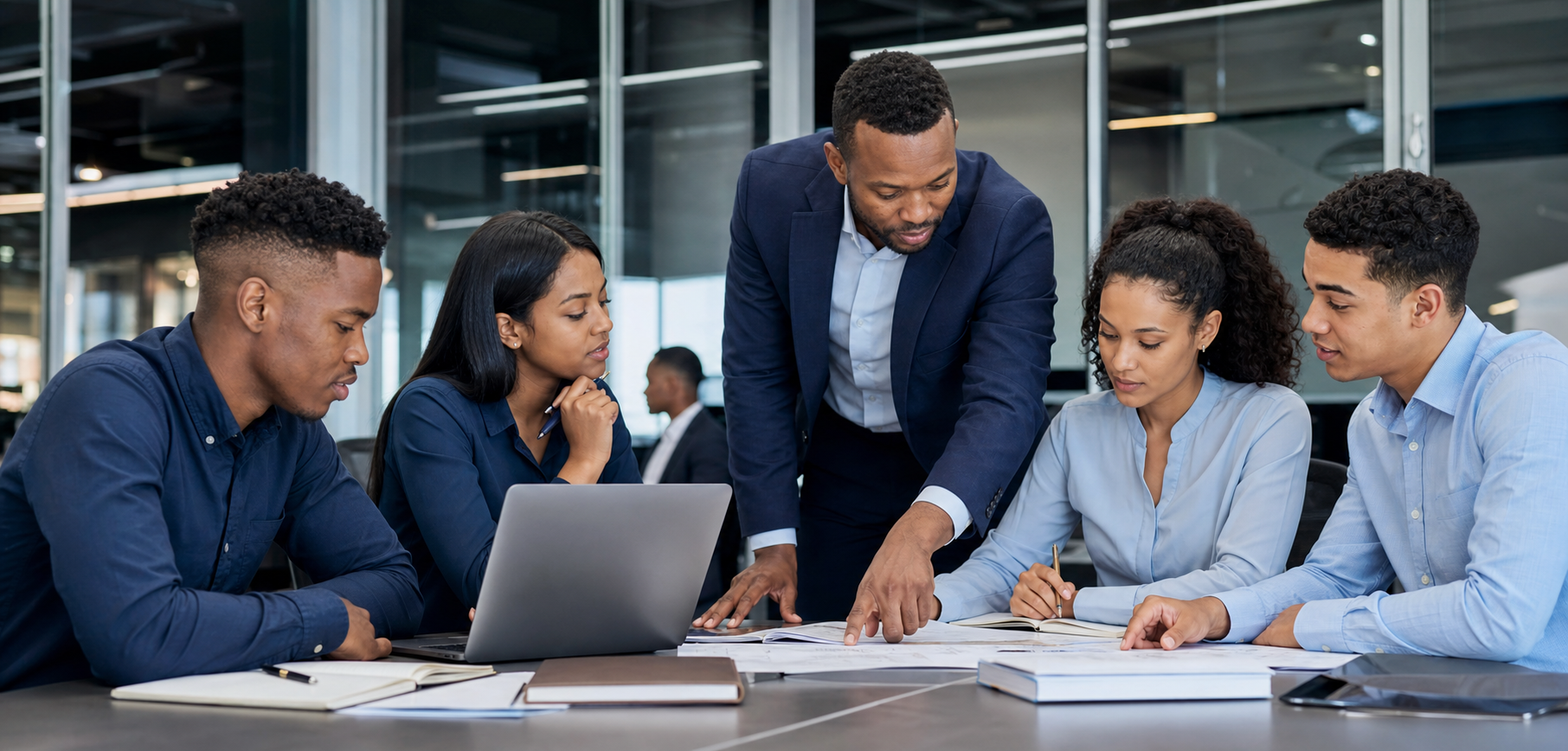 Graduates receiving workplace experience guidance from a mentor